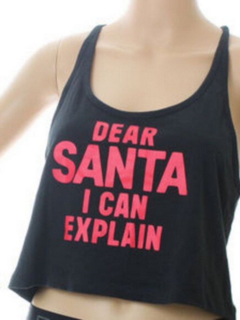 Victoria's Secret PINK Dear Santa I Can Explain Crop Tank Top Black Red NWT